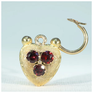 Victorian Gold Garnet Heart Lock Pendant Locket