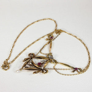 Victorian Gold Silver Ruby Diamond Pearl Necklace