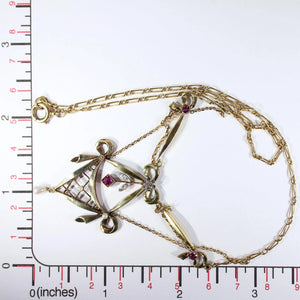 Victorian Gold Silver Ruby Diamond Pearl Necklace