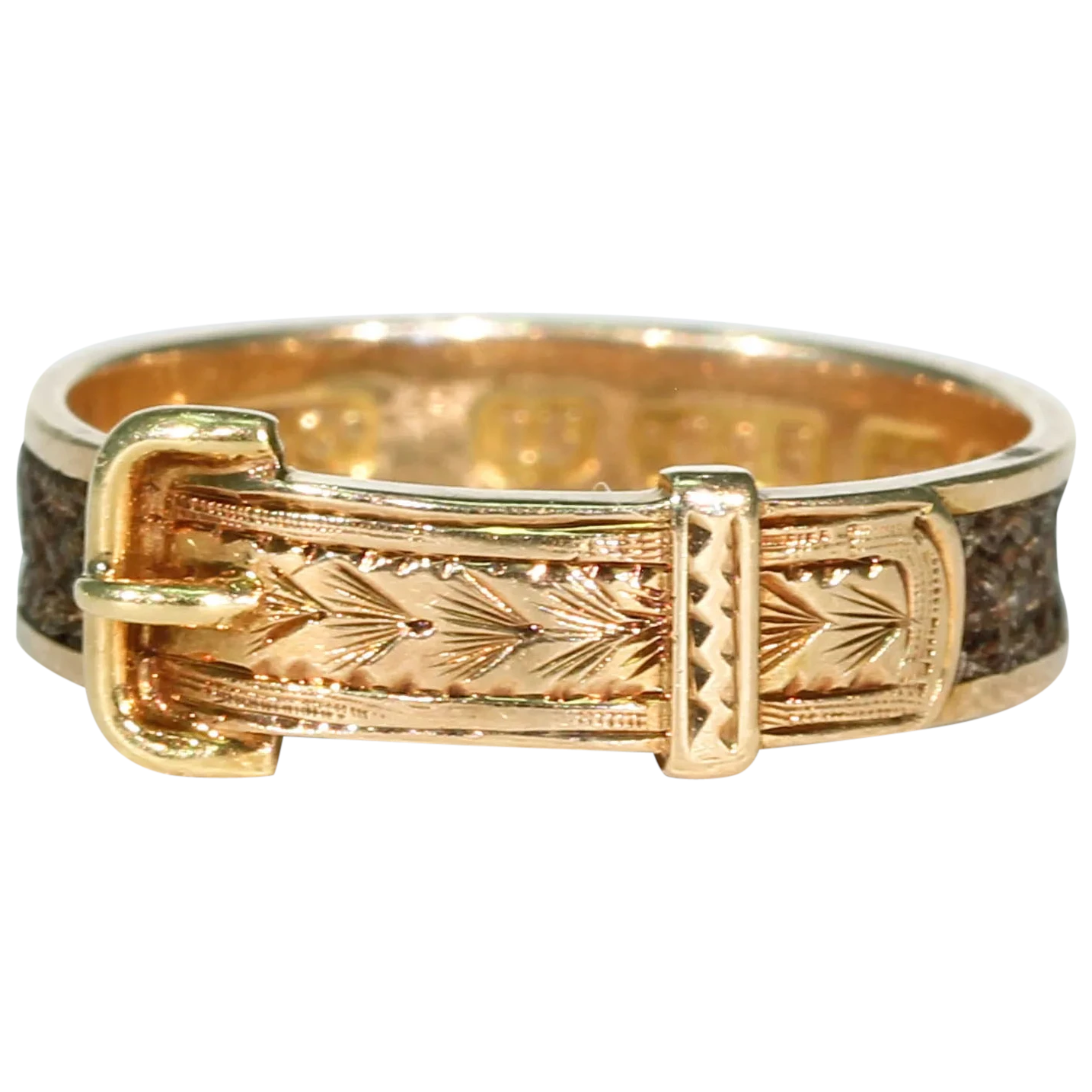 Victorian Memorial Hair Buckle Ring 15k Gold