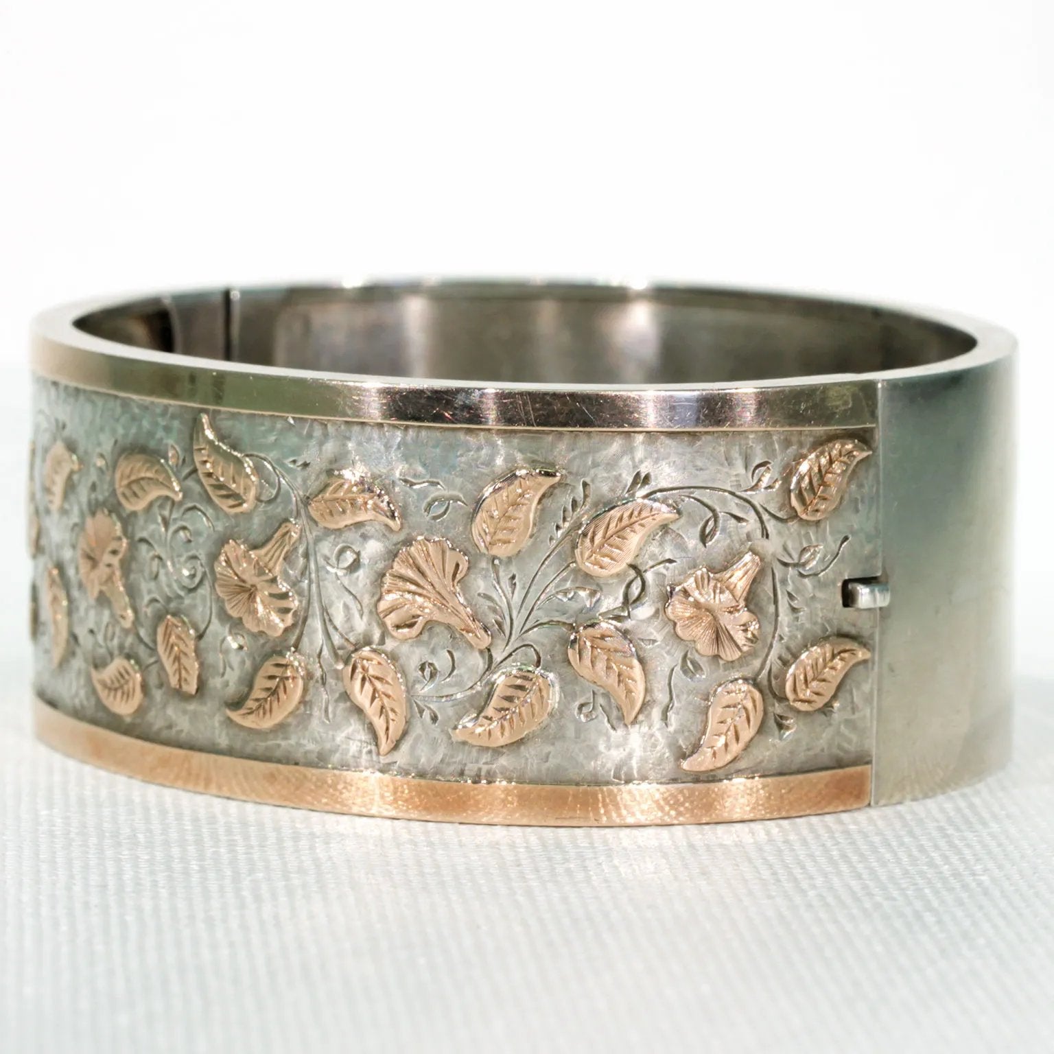 Victorian Morning Glory Silver Bangle Bracelet Gold Accents - Victoria  Sterling