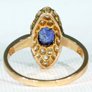 Victorian Navette Sapphire Diamond Cluster Ring