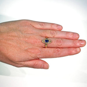 Victorian Navette Sapphire Diamond Cluster Ring