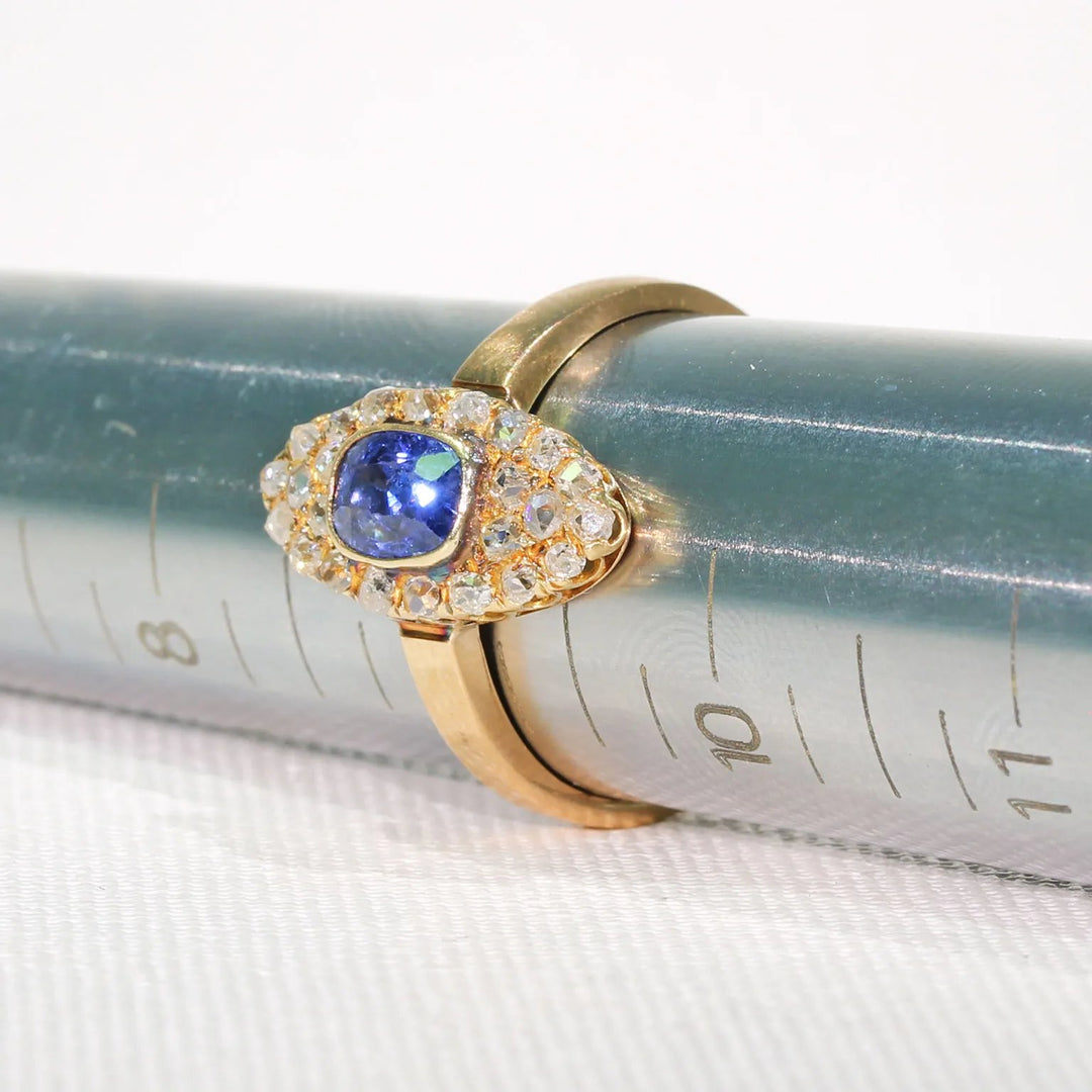 Victorian Navette Sapphire Diamond Cluster Ring