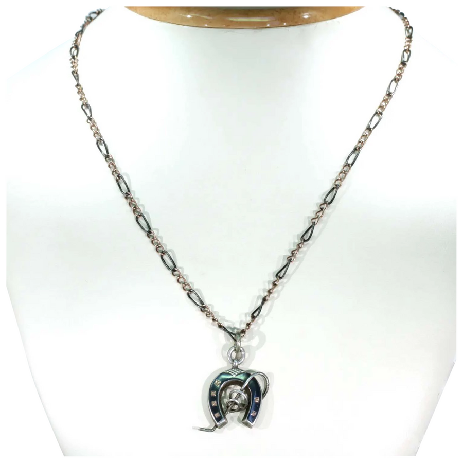 Victorian Niello Horseshoe Crop Necklace Niello Chain