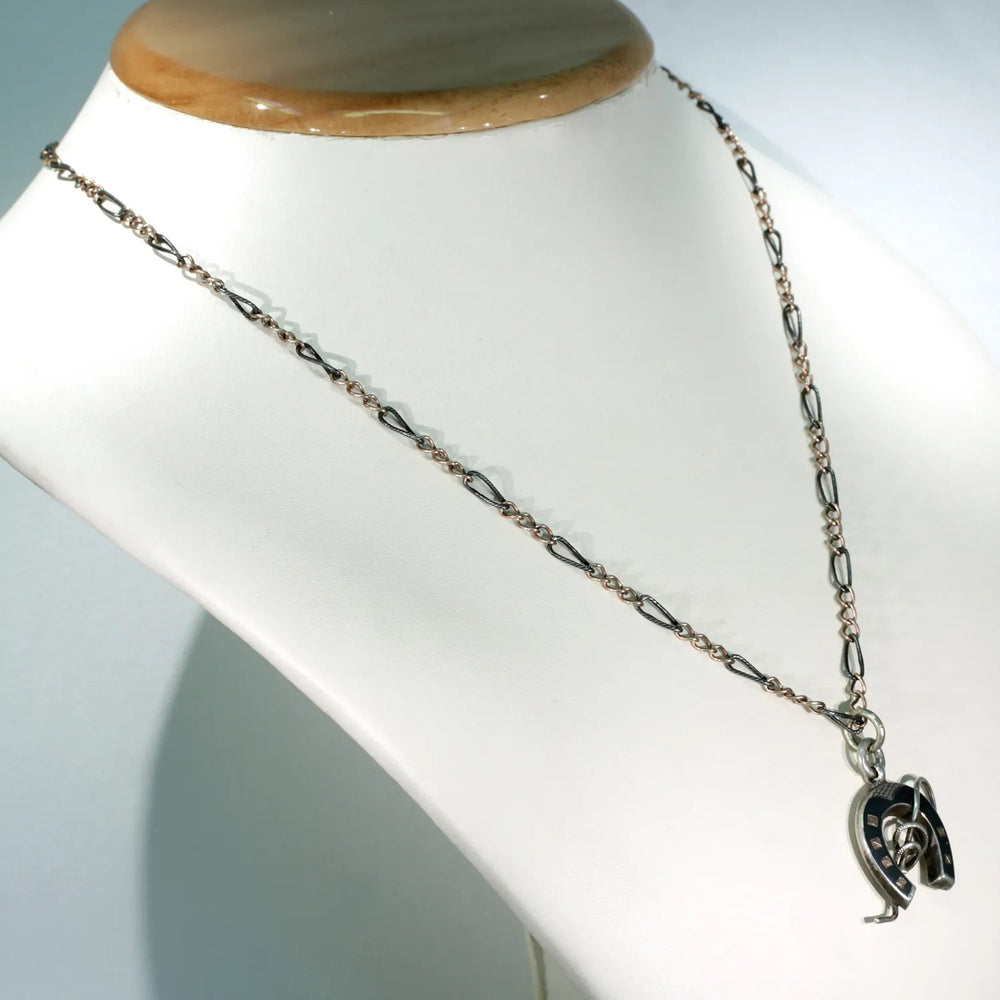 Victorian Niello Horseshoe Crop Necklace Niello Chain
