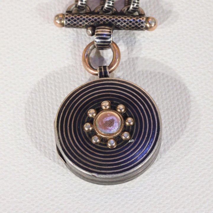Victorian Niello Watch Fob with Locket
