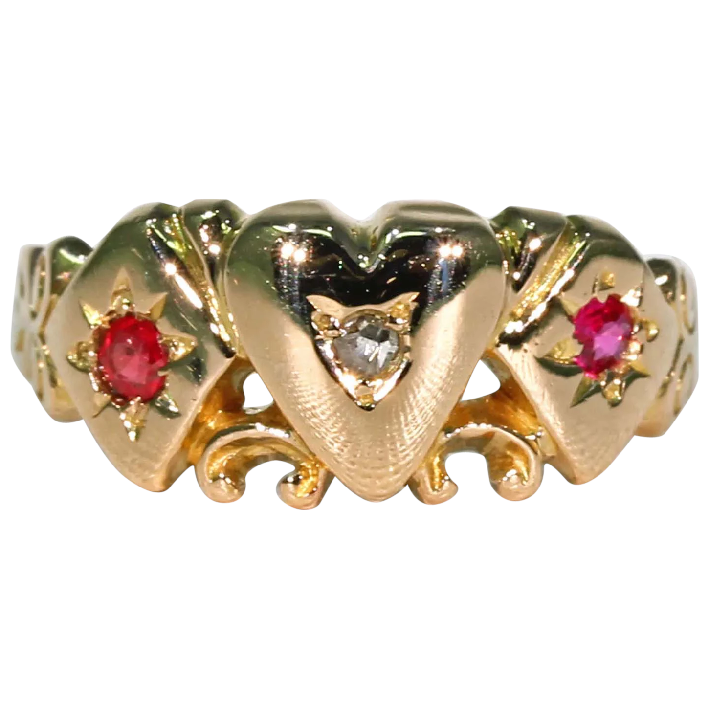 Victorian Ruby Diamond Heart Ring Gold