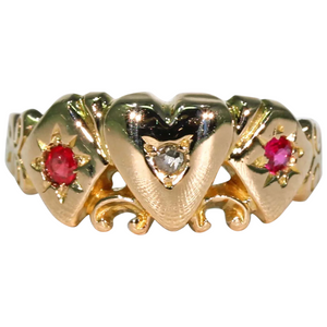 Victorian Ruby Diamond Heart Ring Gold