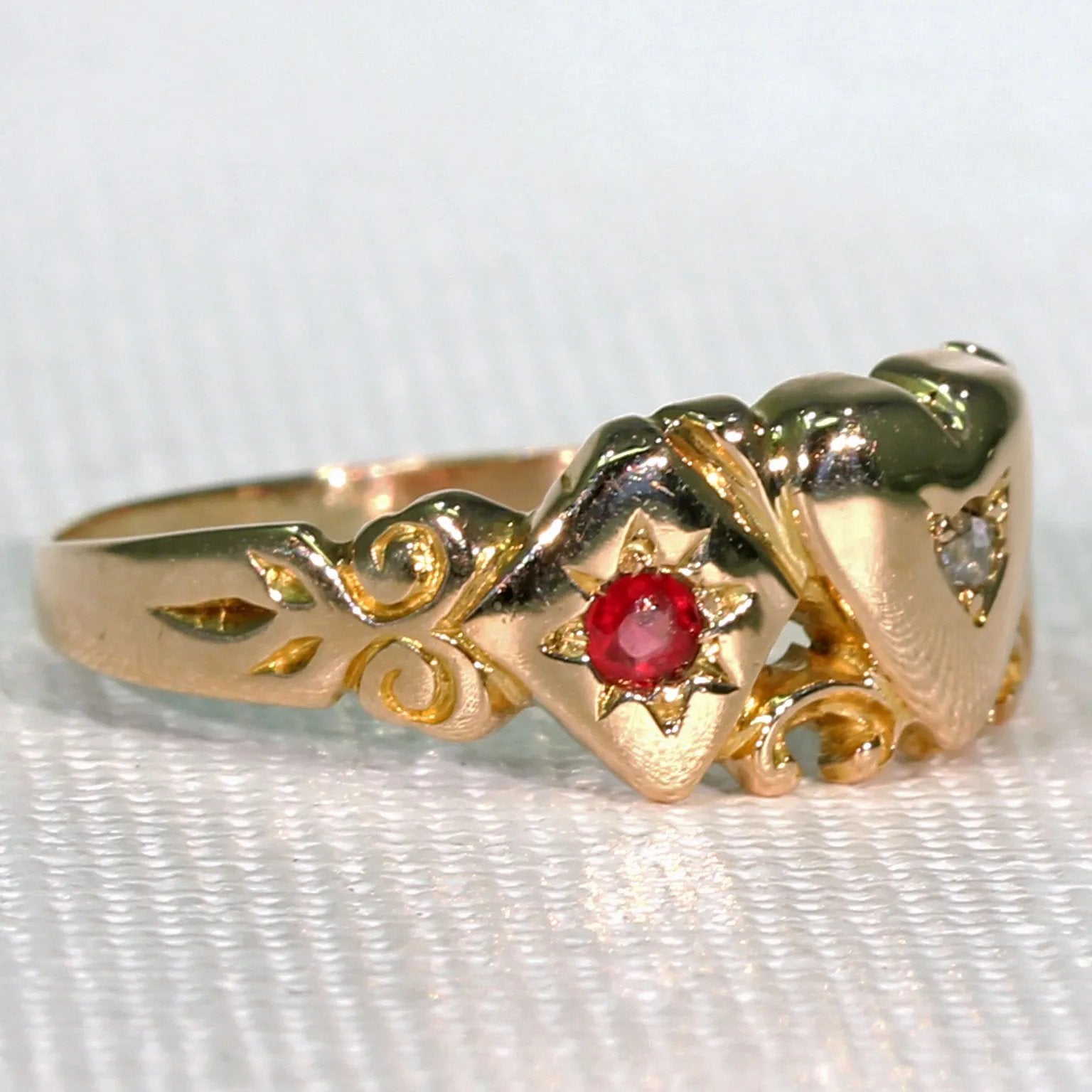 Victorian Ruby Diamond Heart Ring Gold