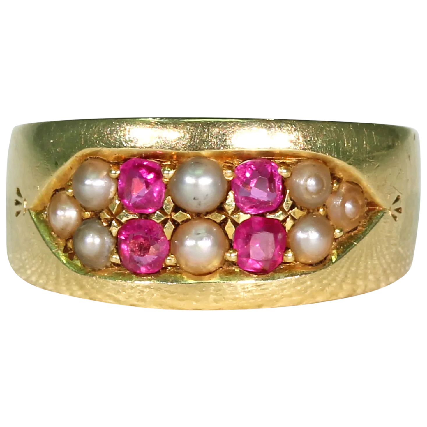 Victorian Ruby & Pearl Band 18K, Inscribed "A to B"