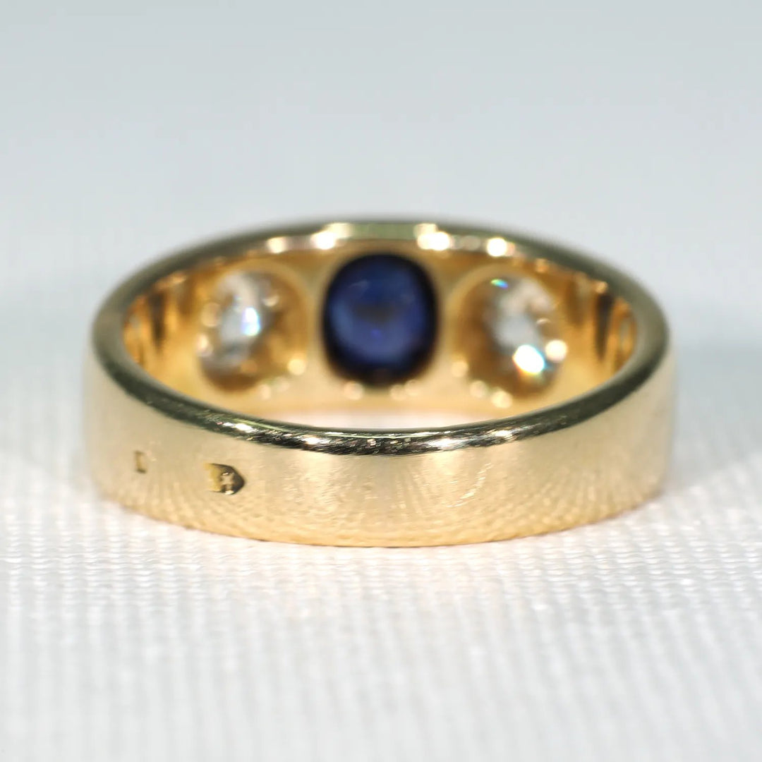 Victorian Sapphire Diamond Gentlemans Gypsy Ring 18k Gold