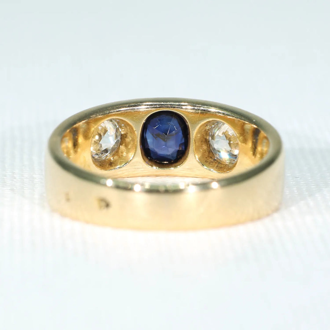 Victorian Sapphire Diamond Gentlemans Gypsy Ring 18k Gold