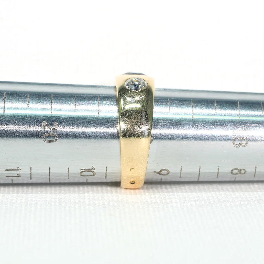 Victorian Sapphire Diamond Gentlemans Gypsy Ring 18k Gold