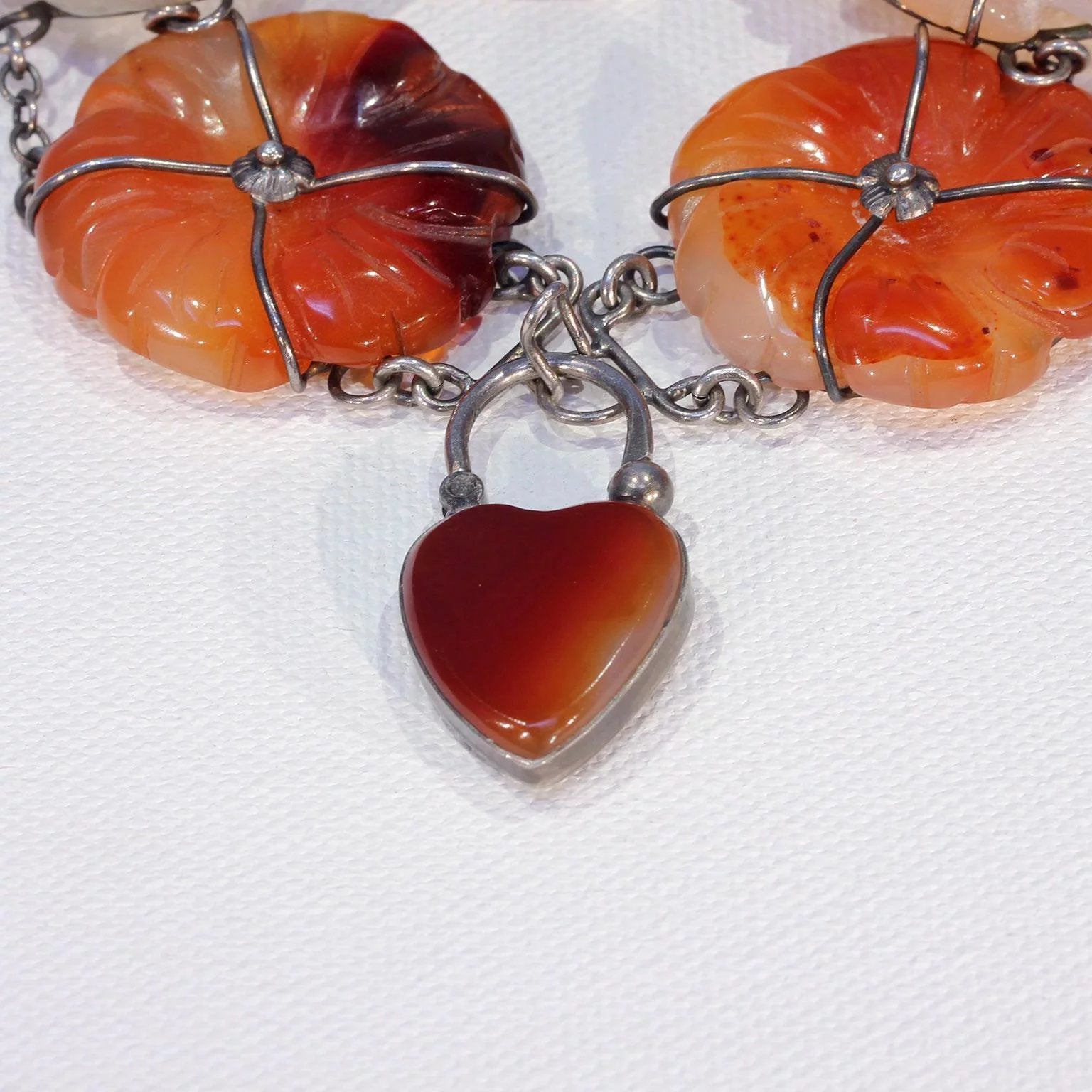 Victorian Scottish Agate Silver Bracelet Heart Lock Pebble Jewelry