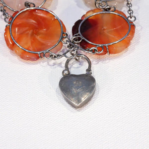 Victorian Scottish Agate Silver Bracelet Heart Lock Pebble Jewelry