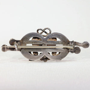 Victorian Silver Double Heart Flower Brooch Pin
