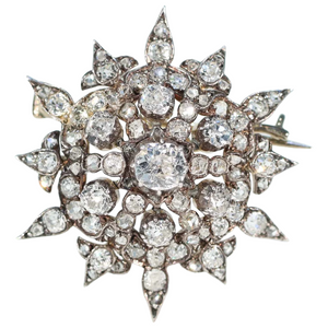Victorian Starburst Diamond Pendant Brooch 3cttw 15k Gold Silver Set