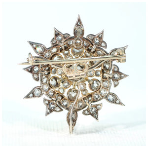 Victorian Starburst Diamond Pendant Brooch 3cttw 15k Gold Silver Set