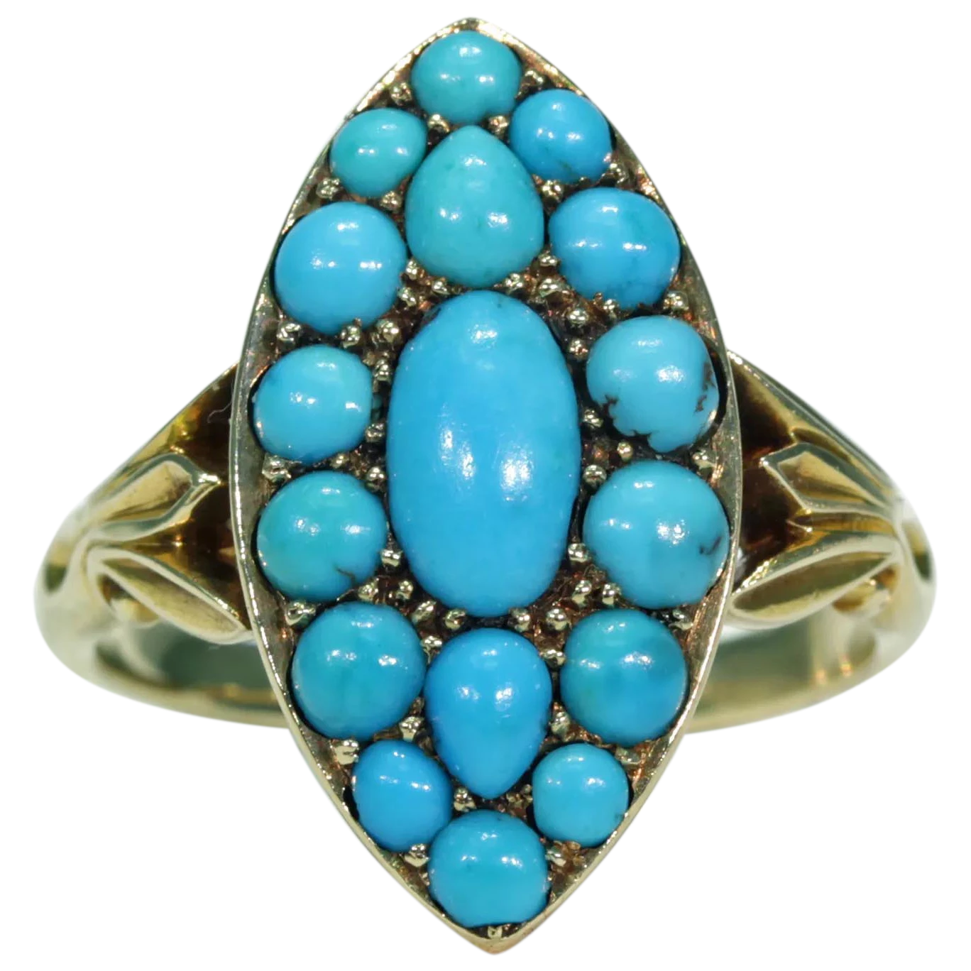 Victorian Turquoise Ring Navette Large 18k Gold