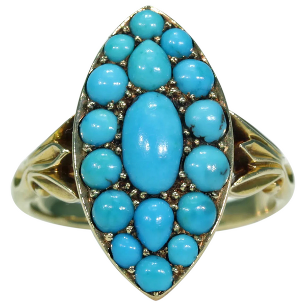 White Gold Om Oval Turquoise Mens Ring