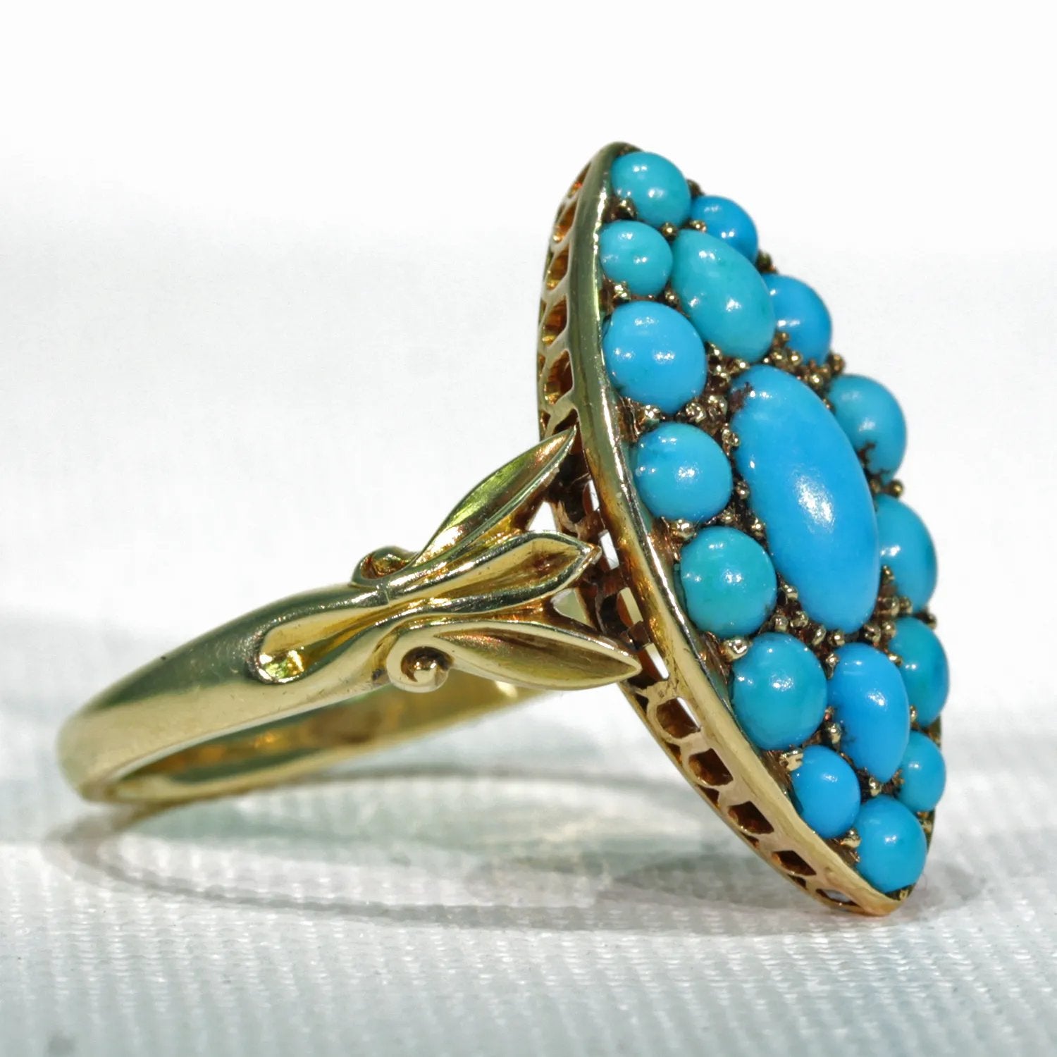 Victorian Turquoise Ring Navette Large 18k Gold