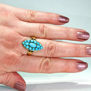 Victorian Turquoise Ring Navette Large 18k Gold