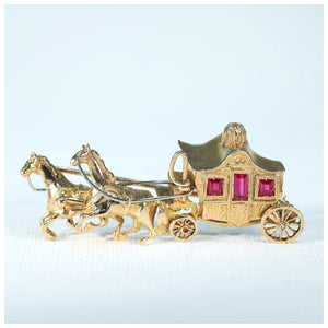 Vintage 18k Gold Ruby Carriage Brooch