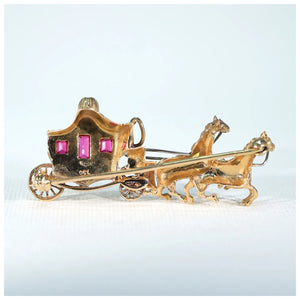 Vintage 18k Gold Ruby Carriage Brooch