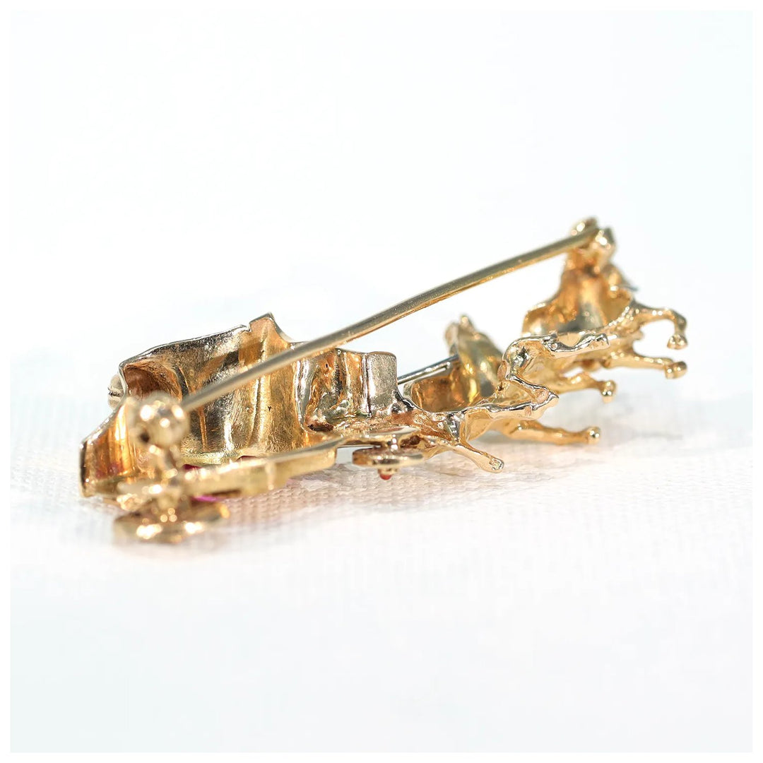 Vintage 18k Gold Ruby Carriage Brooch