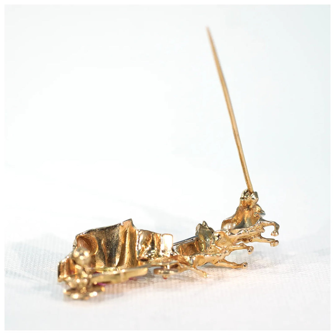 Vintage 18k Gold Ruby Carriage Brooch