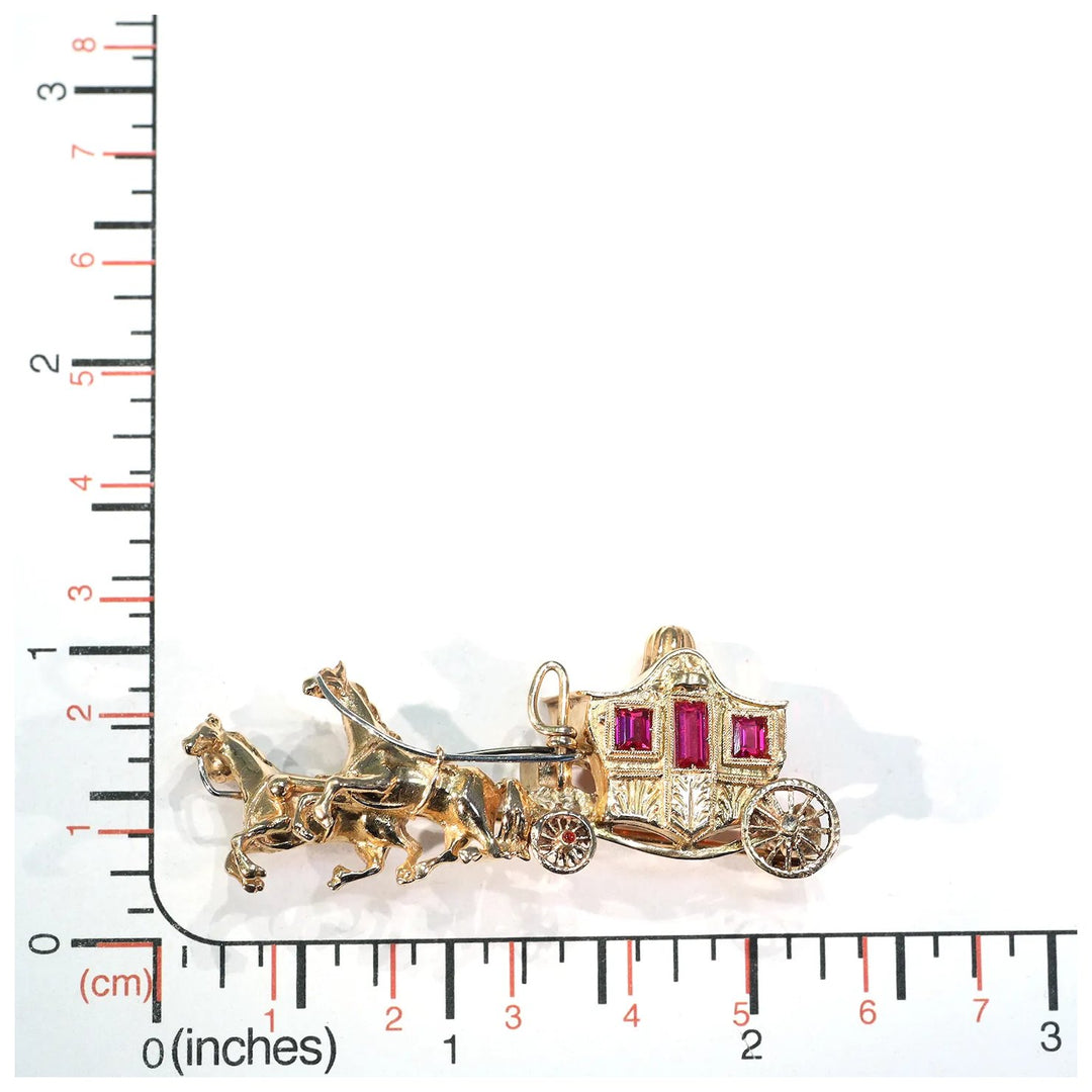 Vintage 18k Gold Ruby Carriage Brooch