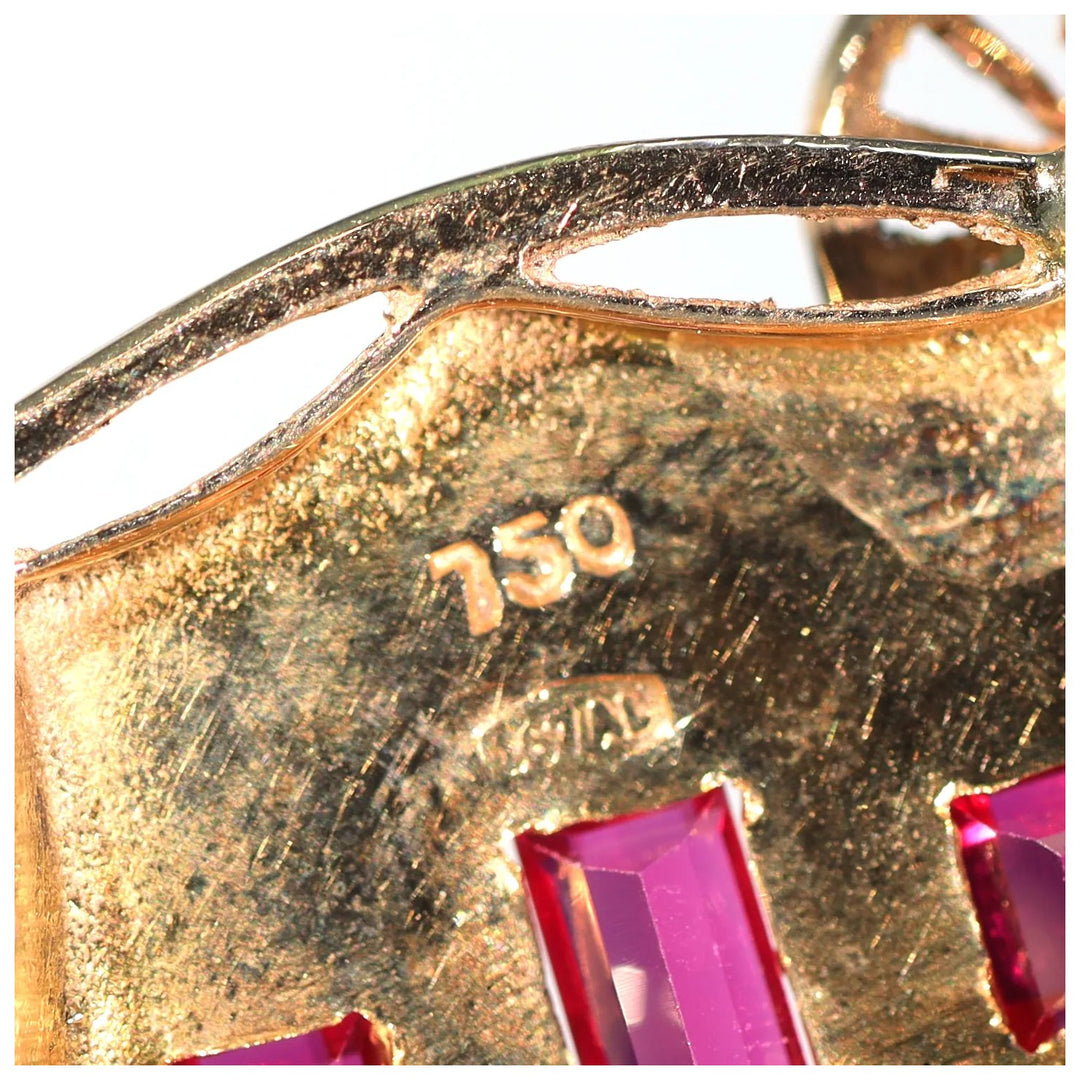 Vintage 18k Gold Ruby Carriage Brooch
