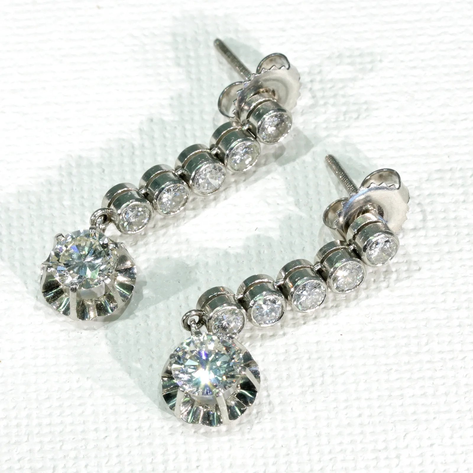 Reserved~Vintage 1950s Platinum Diamond Drop Earrings
