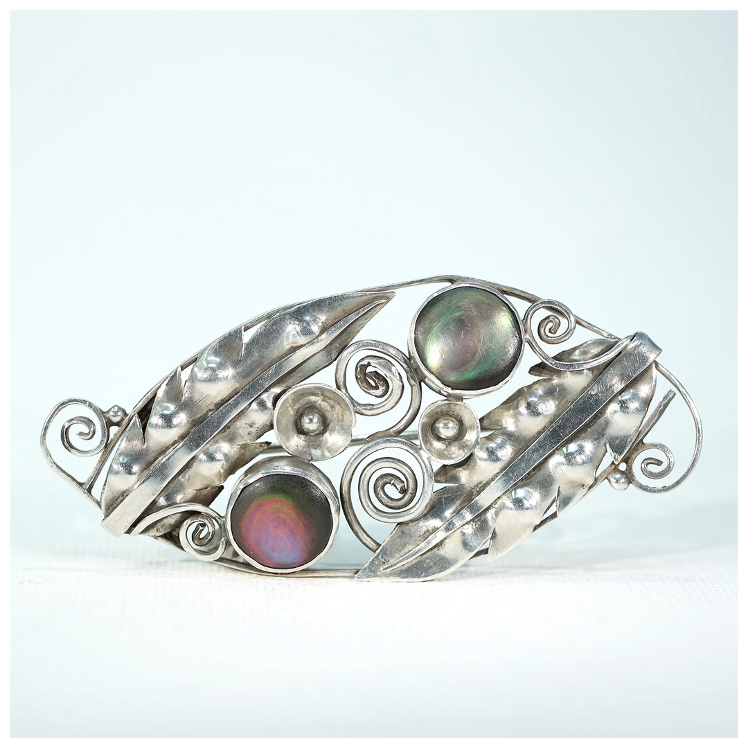 Vintage 1960s Silver Mother of Pearl Brooch