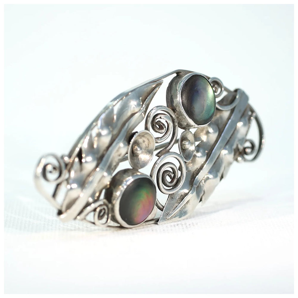 Vintage 1960s Silver Mother of Pearl Brooch