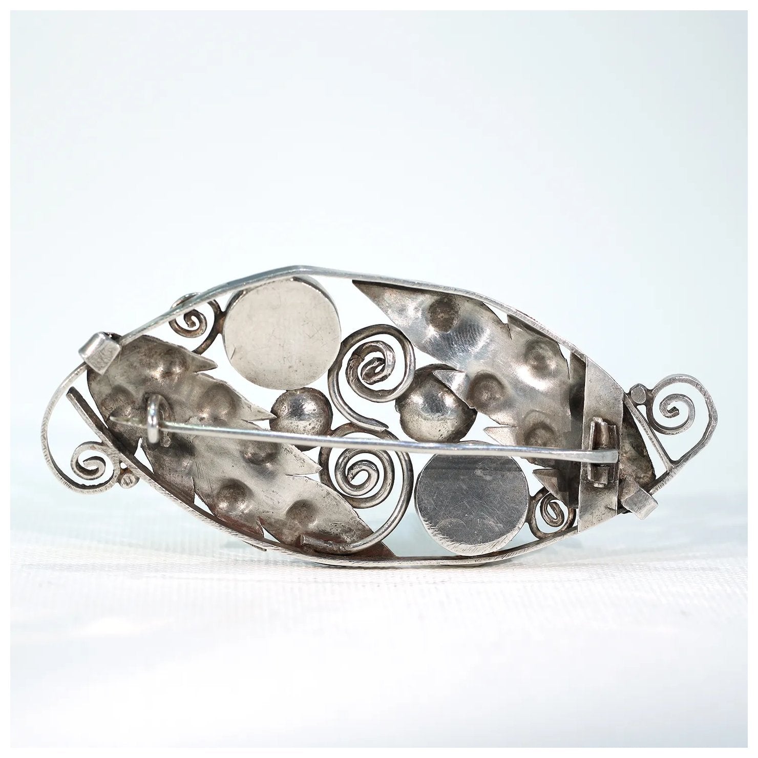 Victoria Sterling Antique Jewelry Vintage 1960s Silver Mother of Pearl Brooch