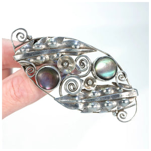 Vintage 1960s Silver Mother of Pearl Brooch