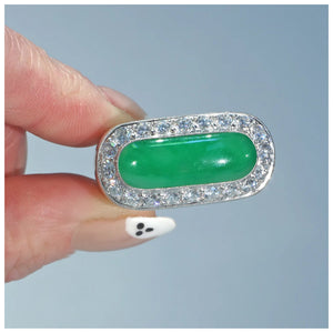 Vintage 1970s Jade Diamond Men's Ring 18k White Gold