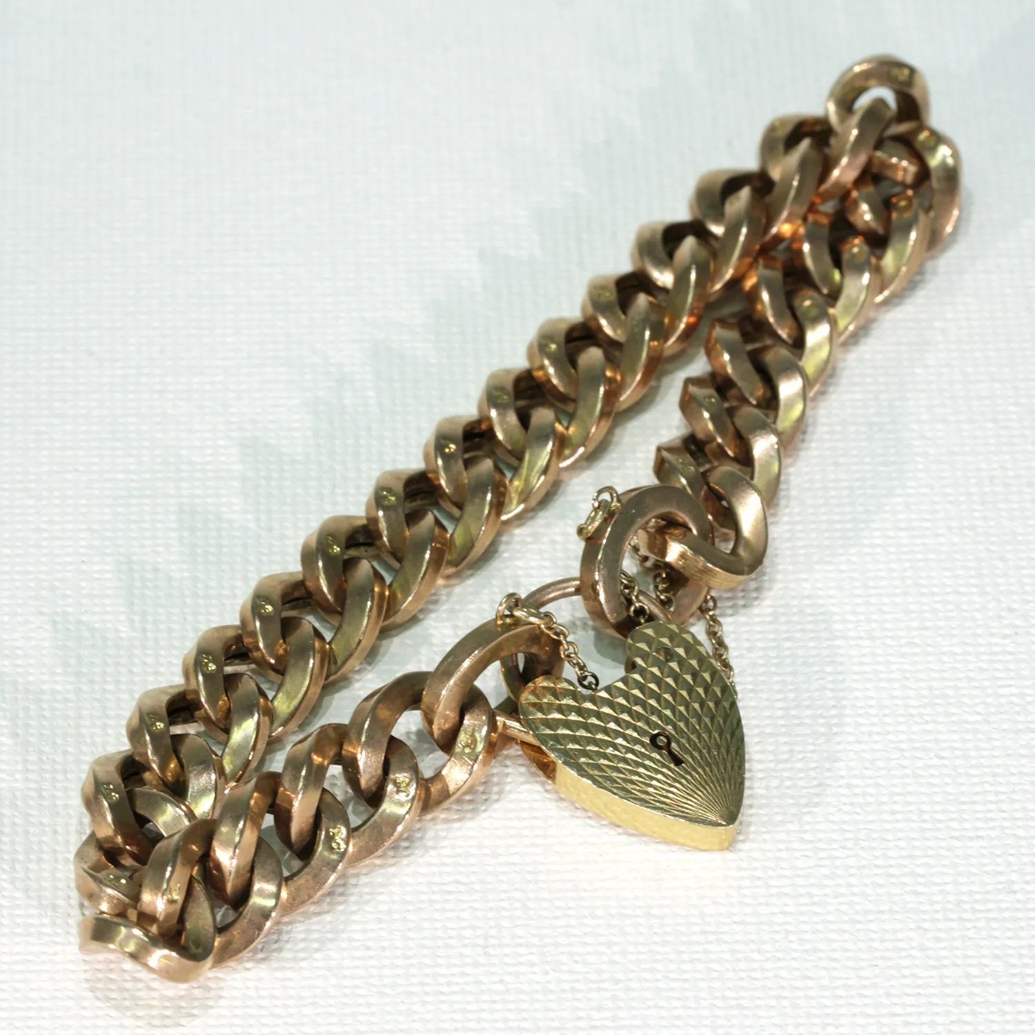 Victorian 9k Gold Curb Link Bracelet Heart Lock Large Chunky Links -  Victoria Sterling