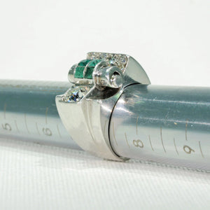 Vintage Art Deco Diamond Emerald Cocktail Ring 18k White Gold