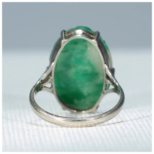Vintage Art Deco Jade 9k White Gold Ring