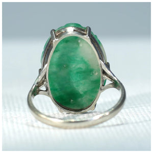 Vintage Art Deco Jade 9k White Gold Ring