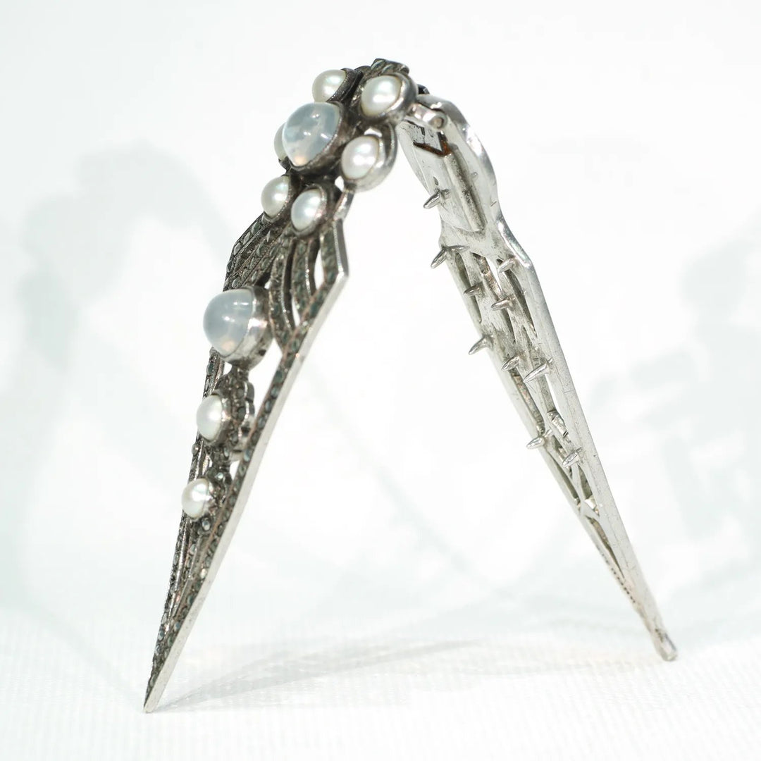 Vintage Art Deco Moonstone and Marcasite Dress Clip