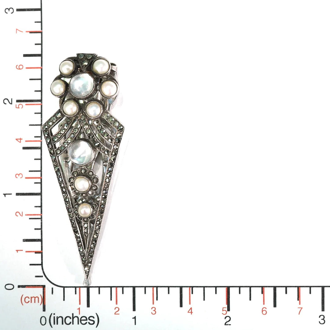Vintage Art Deco Moonstone and Marcasite Dress Clip