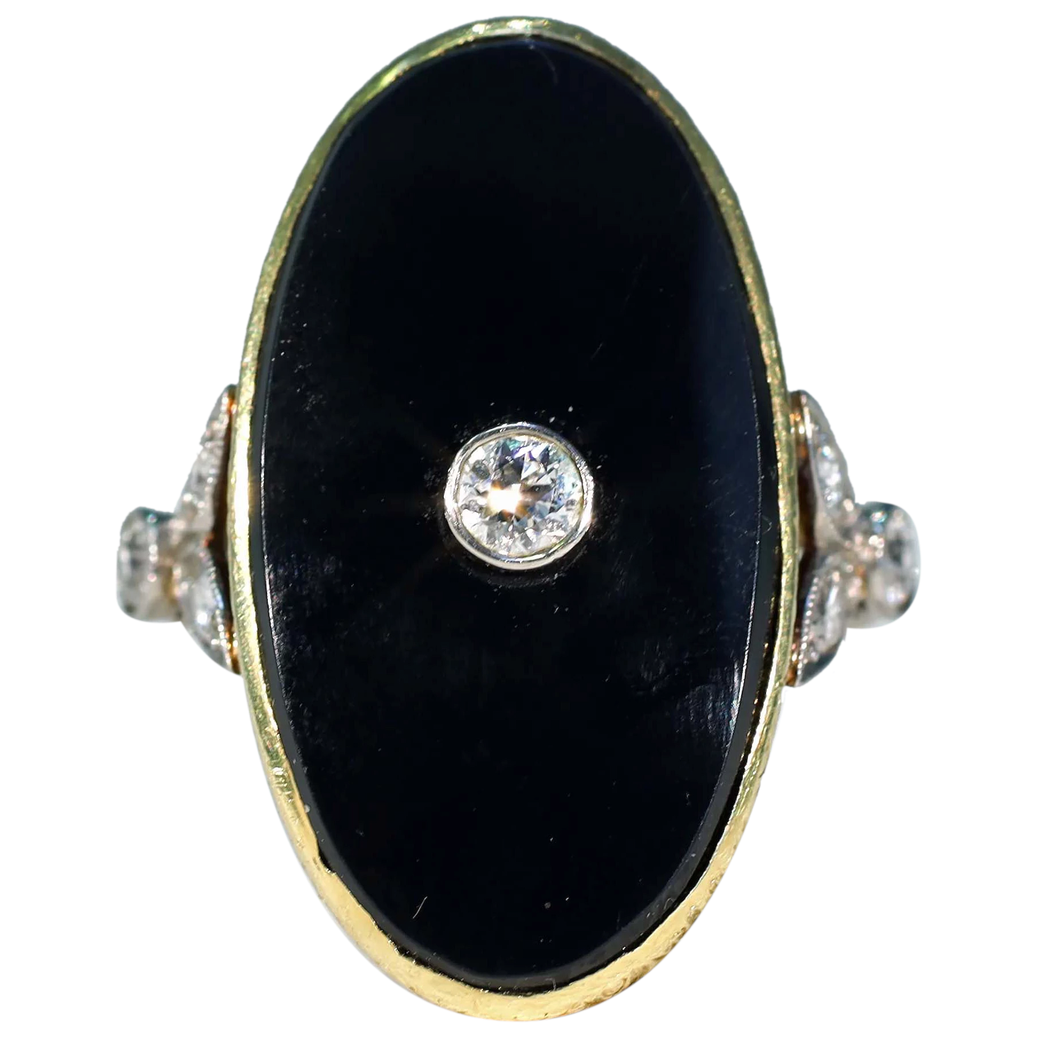Vintage Art Deco Onyx Diamond Ring 14k Gold