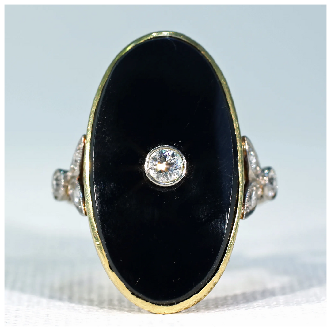 Vintage Art Deco Onyx Diamond Ring 14k Gold