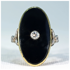 Vintage Art Deco Onyx Diamond Ring 14k Gold