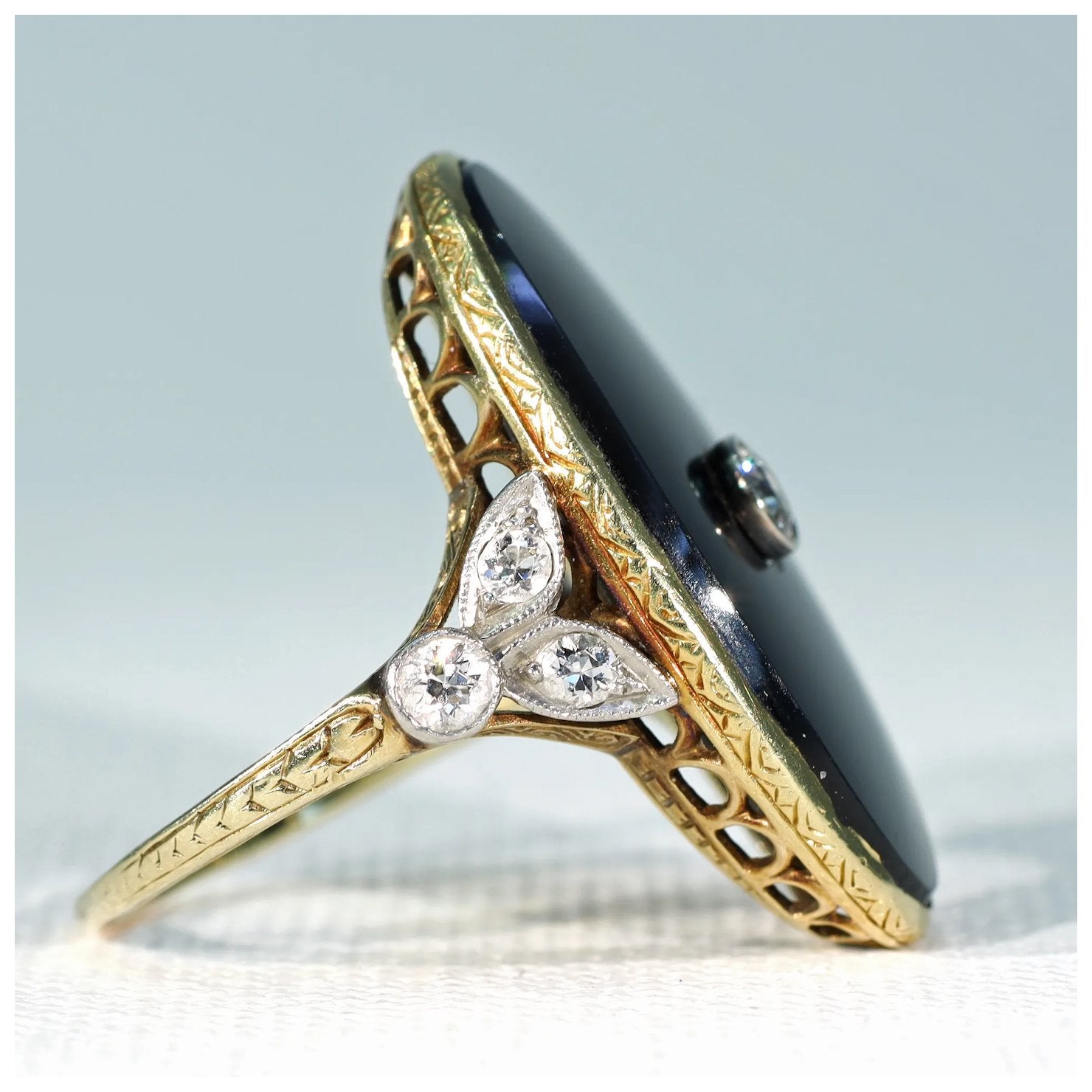 Vintage Art Deco Onyx Diamond Ring 14k Gold