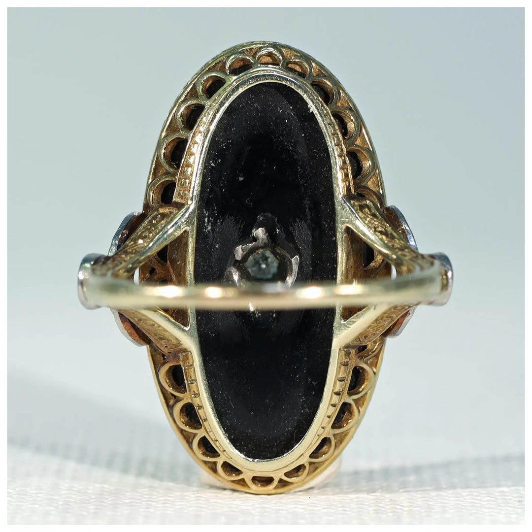 Vintage Art Deco Onyx Diamond Ring 14k Gold